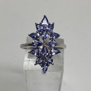 10K White Gold Natural Pear Shape Tanzanite Cluster Ring Size 7